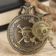 {Miracle Watch Store} Bronze Vintage Pirate Luffy Anime Clock Quartz Pocket Watch Men 39;s Women 39;s Gift Unique Cosplay Pendant reloj with Skull Accessory