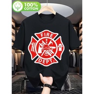 Firefighter T-Shirt - Bold Fire Department Emblem Design with Axes & Hydrant - Cotton Tee for Men &
