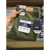 HIJAU Men's slim fit army green chino pull n bear trousers