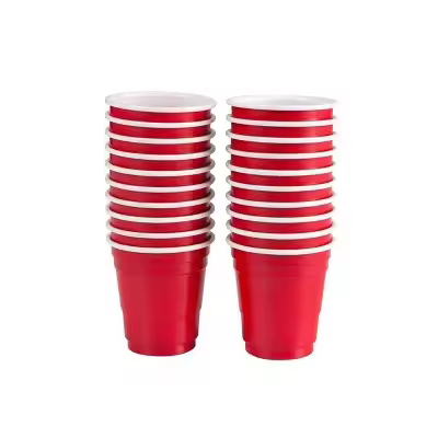20Pk Disposable Shot Glasses: Red Plastic Shot Cups, 2oz Capacity