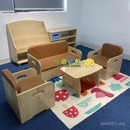 K9JV Children Sofa Double White Waxwood Small Coffee Table Solid Wood Seat Single Leisure Reading Ar