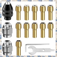 (SDRB) 16Pcs Drill Chuck Collet Set 1/32 to 1/8inch Drill Chuck Collet Set with 11Pcs Brass Collet 3