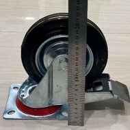 6" display case wheel + 6 inch black rubber trolley wheel brake 150mm trolley wheel flat wheel brack