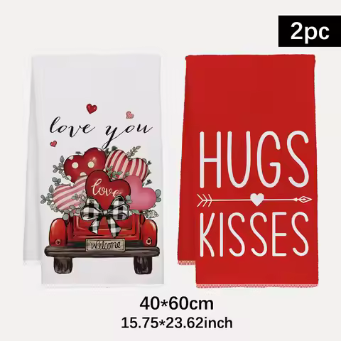 2pcs 40x60cm Valentine's Day Series Grids DishCloth Tea Towel Kitchen Dishcloth Grid Kitchen Towels,