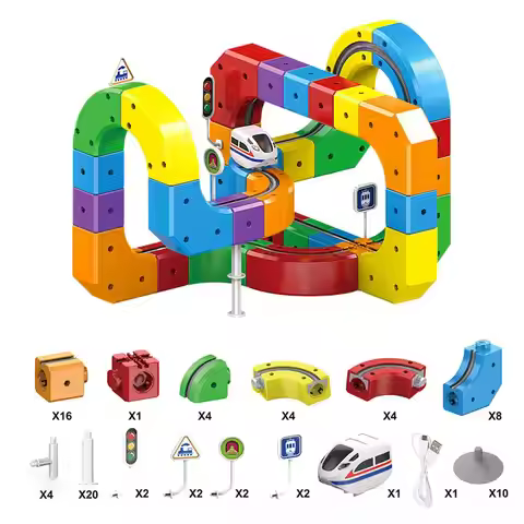 DIY Magic Rail Cube Electromagnetic USB Charging Train Rail Car Cultivation Children's Slot Toys Mag
