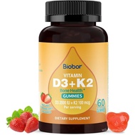 Biobor Natural Vitamin D3 K2 Gummies, 2000 IU Vitamin D3 & 100 mcg Vitamin K2(MK-7),ports Healthy Bo