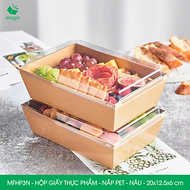 MFHP3N - 20x12.5x6 cm - 25 hộp giấy kraft thực phẩm màu nâu nắp Pet, hộp giấy chữ nhật đựng thức ăn,