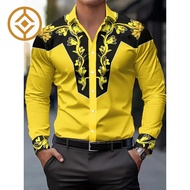 Men's Western Cowboy Shirt Long Sleeve Floral Button Vintage Top Loose Ethnic Shirt Cowboy Shirt Top