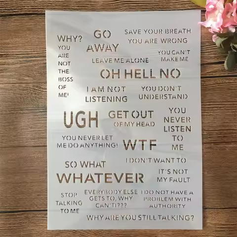 A4 29cm Go Away Common Words DIY Layering Stencils Wall Painting Scrapbook Coloring Embossing Album 