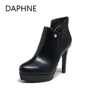 Daphne/達芙妮冬新款女靴時尚防水台高跟鬆緊踝靴全新清倉 挑戰最低價 全賣場任選3雙免運費