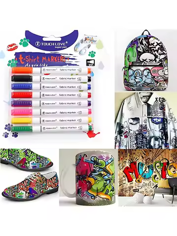 8pcs Waterproof Color Fabric Textile Marker Pen For T Shirt Shoes Clothes Wood Stone DIY Art Graffit