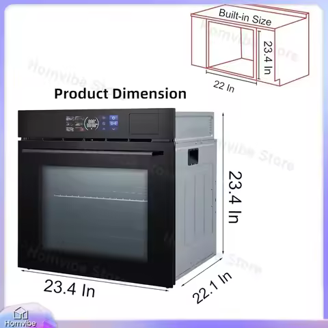 24 Inch Built-in Electric Wall Oven 70L Capacity 3000W Steam Grill Oven with Viewing Window 8 Cookin