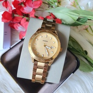 Fossil Dayle Three-Hand Date Watch with Gold Dial Rotating Bezel in Gold Stainless Steel - Ladies Wa