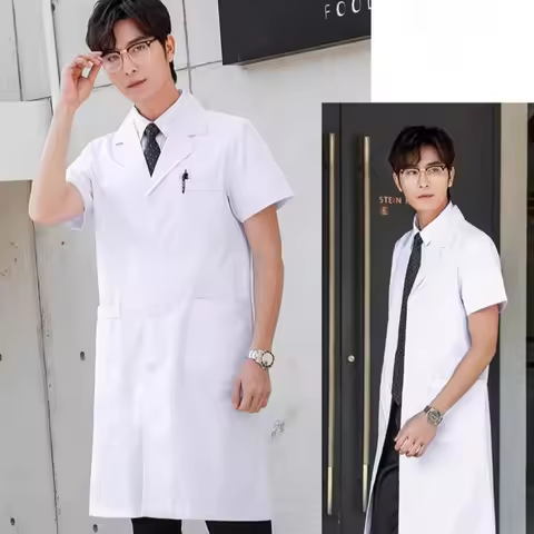 Unisex Short Sleeve Lab Coat Breathable Gown for Doctors Nurses Students Hospital Staff
