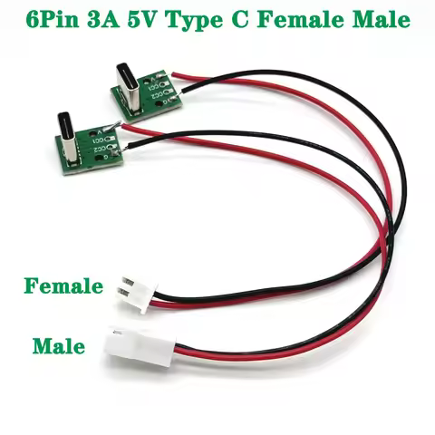 1/5PCS Data Charging Cable Jack Test Board with Pin Header 90 Degree USB 3A 5V Type C 6Pin USB Femal