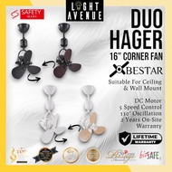 BESTAR Duo / Duo Hagar Corner Ceiling Fan / Wall Fan with Remote Control 3 Blade 16"