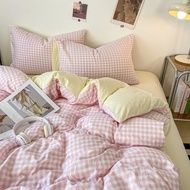 Pink Grid Bedding Set Floral BedSheet Quilt Cover Pillow Cases Super Single/queen/king Size Bedsheet