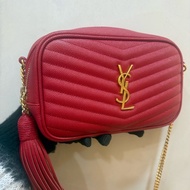 ysl 紅色金扣魚子醬流蘇相機包