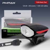 PHMAX ไฟจักรยานชาร์จ USB IPX5กันน้ำ1200MAh MTB จักรยานแสงฮอร์นไฟฉาย LED ขี่จักรยานไฟหน้าชุดไฟท้าย