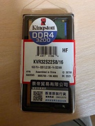 全新 行貨 Kingston DDR4 3200 16GB SODIMM Notebook 記憶體 KVR32s22S8/16