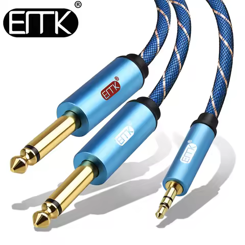 EMK AUX 3.5mm to Mono 6.35mm Audio Jack Cable Aux 3.5 Male to Male 6.35mm Mono Y Splitter Audio Cord