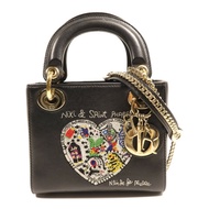 Dior 牛皮皮革Lady Dior Mini金扣鏈帶手挽肩背兩用袋