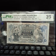 Uang Kuno Indonesia 10 Gulden Wayang Tanda Tangan Smith PMG Grading