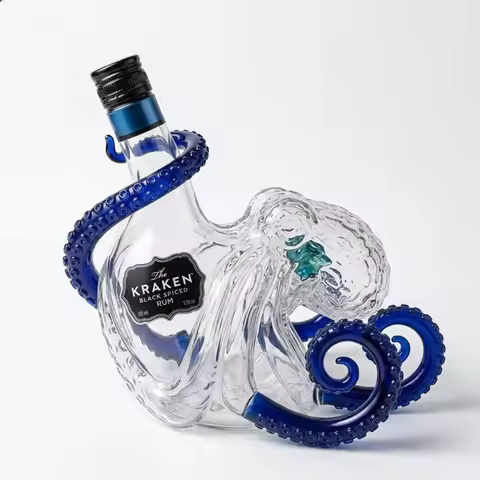 Unique Kraken Octopus Glass Liquor Bottle, Clear Rum Decanter, Decorative Barware & Home Display Pie