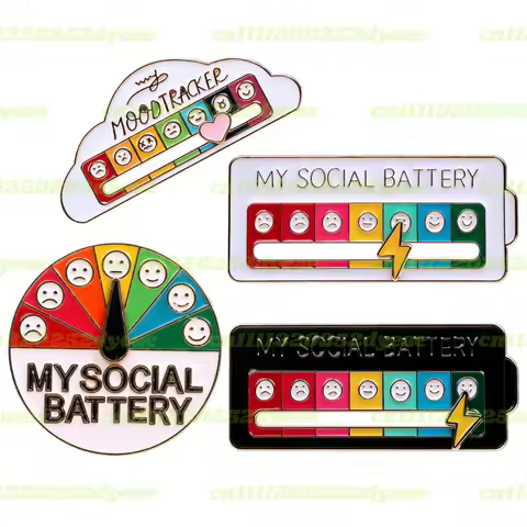 Funny Social Battery Enamel Pins, 4 Pack, Interactive Mood Meter Slider Badge, 7 Days a Week, for Me