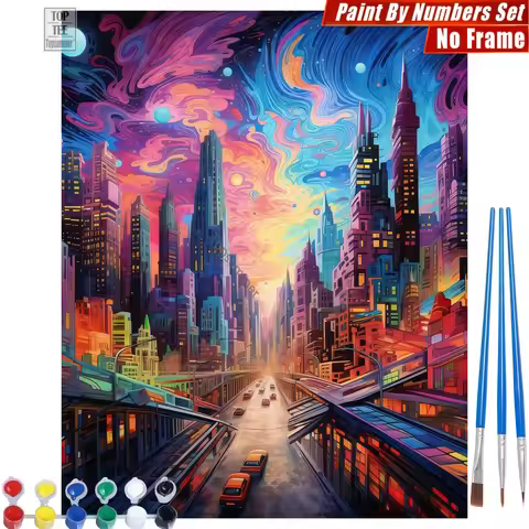 Futuristic bustling city Digital Oil Paint Set - Colors dreamy intertwined Relaxing Activities Valen