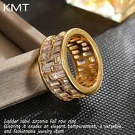 1pc Copper Ladder Square Zirconia Full Row Wide Band Women's Ring, Elegant For Daily Commute And Off