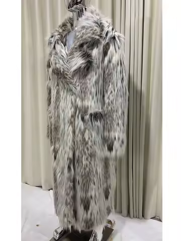Autumn Winter Extra Long Thick Warm Colorful Hairy Faux Fox Fur Coat Women Double Breasted Runway Fa