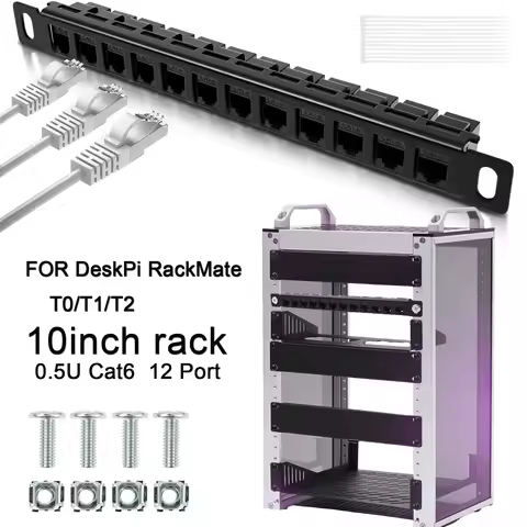 12 Port Patch Panel Compatible for DeskPi RackMate T1/T0/T2 10inch 0.5U CAT6 Network Patch Panel Ser