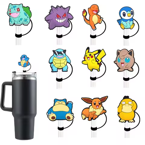 1-11pcs Pokemon Straw Cover Cap 10MM Drink Straw Plug Reusable Splash Proof Drinking Fit Cup Straw C