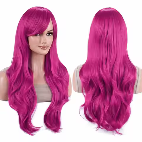 Synthetic Hair Long Wavy Rose Red Starfire Lolita Cosplay Wig Anime Wigs Morgiana Halloween Costume