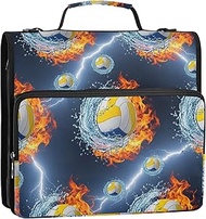 Floral 1 1/2 Inch 3 Ring Binders D Ring Volleyball Flames Zip up Binder Organizer Multi Pockets Larg