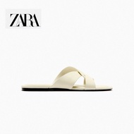 Zara Women's Shoes Light Beige Simple Yellow Cow Leather Flat Sandals 5235601-41