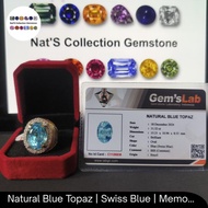 Natural Blue Topaz (Swiss Blue) | Batu Permata Mulia Asli | Sudah Sertifikat / Memo GLI | Cincin Siz