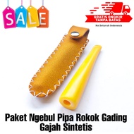 paket hemat pipa rokok once cangklong gading sintetis plus sarung kulit