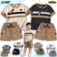 DEEPKIDS Boys' Set Button Collar T-Shirt Short Cargo Pants Made of 24s Combed Cotton & Cotton Twill 