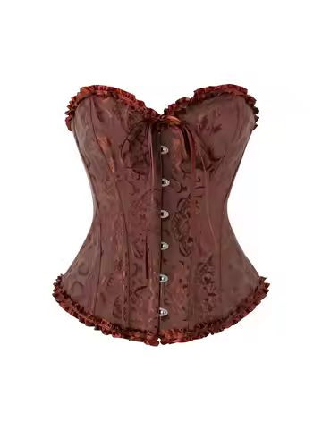 Women's Dark Brown Corset Dress, Chocolate Waist Cincher Shaping Bustier Gown