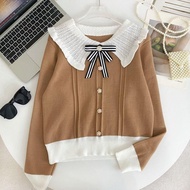 Women's Knitted Top Ribbon Blouse Knitwear Model Baby Collar Long Sleeve Button Ribbon Variation 431