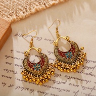Bohemian Vintage Flower Dangle Earrings Ethnic Retro Round Pendant Tassel Jewelry Women Gypsy Style 