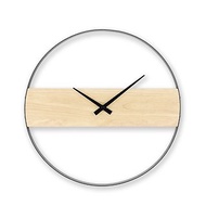 鐵製設計時鐘 簡約淺木 40cm 黑色烤漆 台製機芯 鐵藝鐘