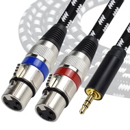3.5mm to Dual XLR Female Splitter Y Cable 3.3 Feet | 1/8 Inch Mini Stereo to 2 XLR Female Breakout A