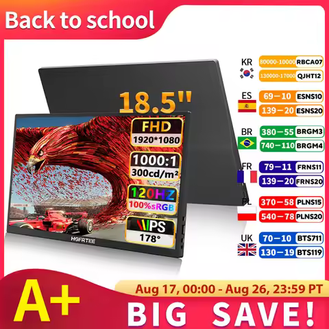 HGFRTEE 18.5inch Portable Monitor 120Hz RGB100% With VESA Hole & Back bracket Laptop Extended Displa