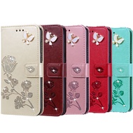 Leather Flip Casing For Samsung Galaxy A11/M11 A01 A10 A21S A31 A41 A51 A71 A81/M60S/Note 10 Lite A91/M80S/S10 Lite Diamond Butterfly flower Magnetic Stand Wallet Cover Case