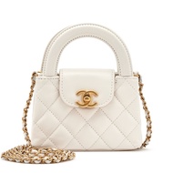 Chanel White Quilted Aged Calfskin Mini Nano White Kelly Bag Aged Gold Hardware, 2023