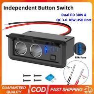 Dual Cigarette Lighter USB 12V QC3.0 Dual PD3.0 with Switch Combination Blue Light Suitable Universa