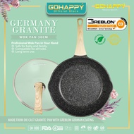 Authentic WOK PAN 30cm GERMANY GRANITE Greblon C3 GERMANY GHG88 diecasting/Strong Frying PAN Set Glass LID